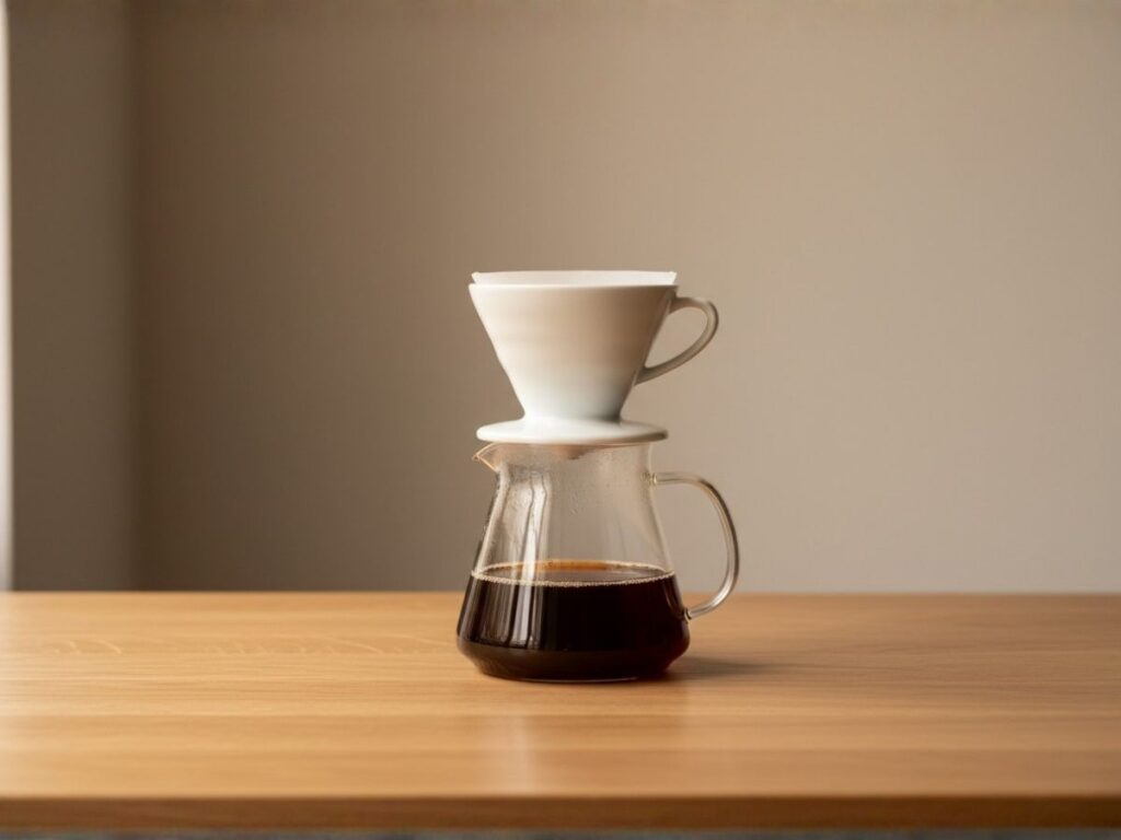 Preparación de café Castillo Rosario de ISVAR Coffee Factory en método V60 sobre jarra de vidrio, resaltando cuerpo medio y perfil achocolatado.