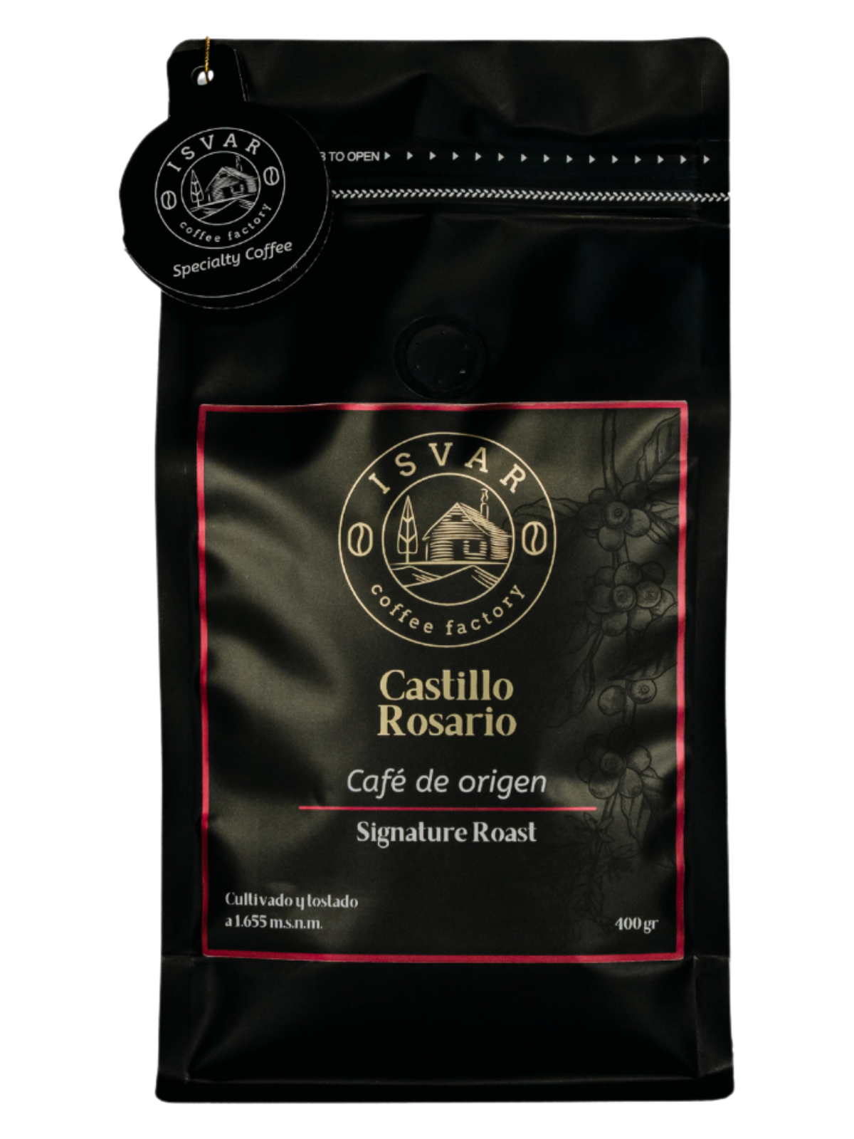 Empaque frontal de café Castillo Rosario de ISVAR Coffee Factory