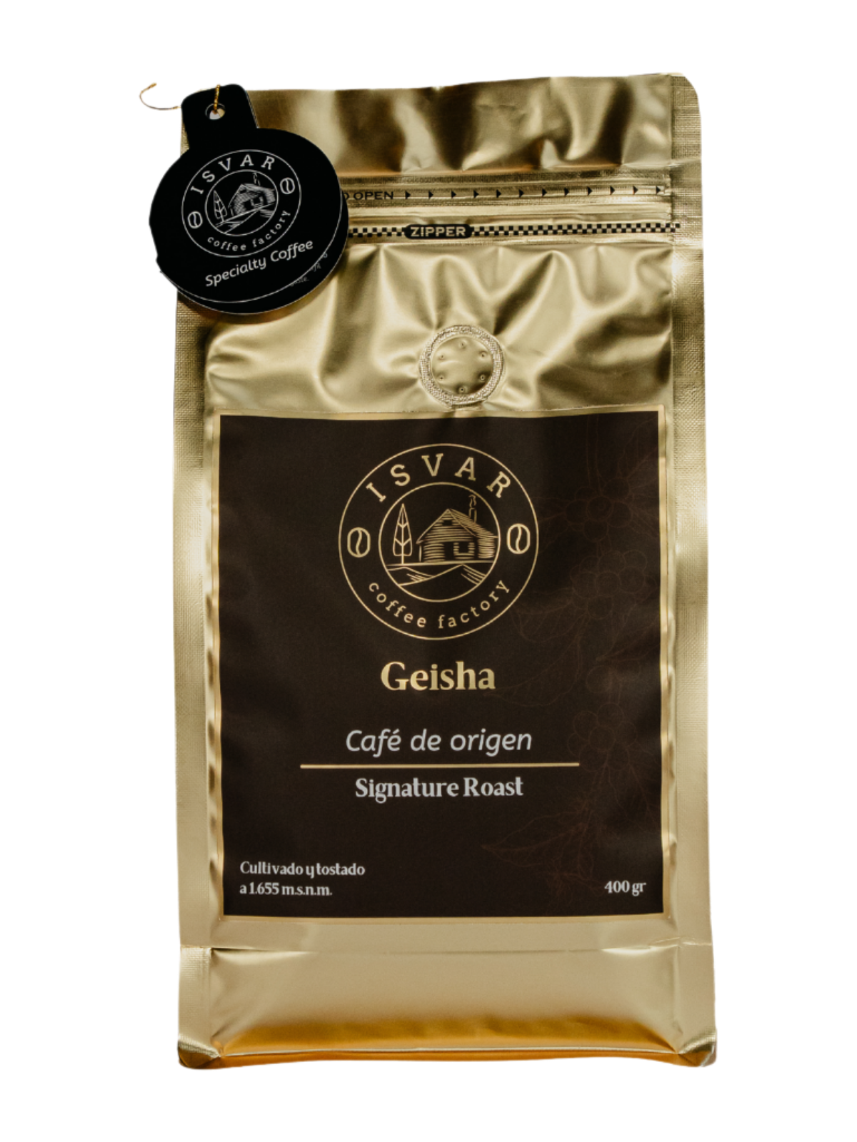Empaque frontal de café Geisha de ISVAR Coffee Factory