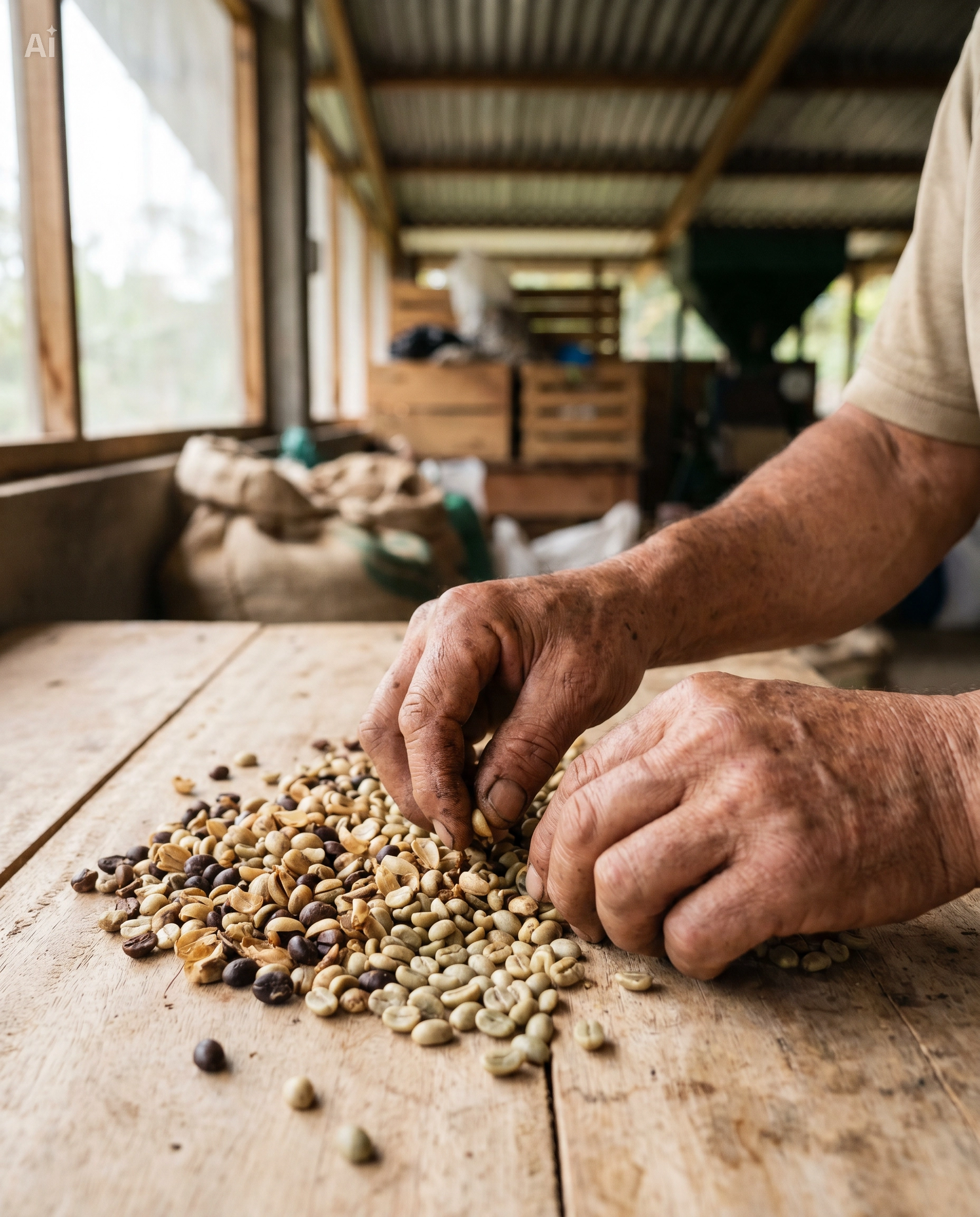 Selección manual del Geisha en ISVAR Coffee Factory, café de especialidad ecuatoriano trabajado con precisión para preservar su perfil floral